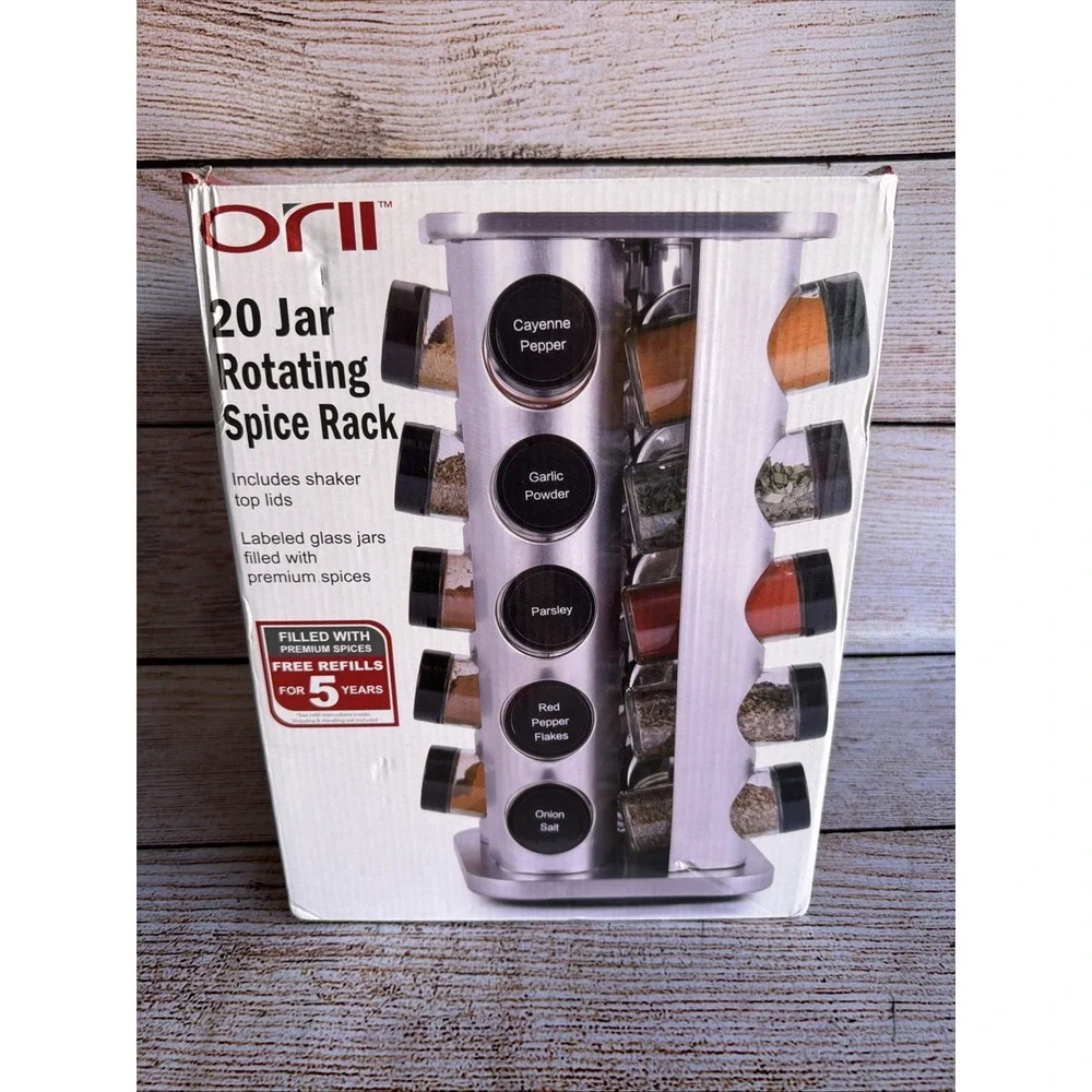 ORII 20 Jar Stainless Steel Revolving Spice Rack w/Spices Included